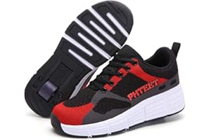 qmj Scarpe con Rotelle Scarpe da Skateboard Tecniche Retrattili Sneakers Sport Outdoor Cross Trainer per Le Ragazze dei Ragazzi,Red-EU39