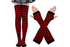 CWENDANER Regenbogen High,Overknee Strümpfe Damen Mädchen,Socks Lange Socken Volleyballsocken Sportsocken mit fingerlosen Handschuhen Set für Party, Halloween Kostüme