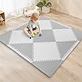 Funsland Foam Baby Play Mat - 127x127cm Triangle Soft Interlocking Puzzle Play Mat Tiles 32PCS, Waterproof EVA High-Resilience Foam Puzzle Crawling Mat for Children's Play and Crawl, Grayish White