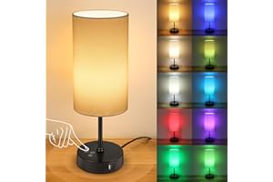 Befurglor Bedside Lamps, Dimmable 3 CCT & RGB 7 Colors Table Lamp with USB A+C Charging Ports, Touch Control Desk Lamp for Bedroom Living Room Office (Cream Fabric Shade)