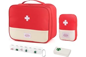 WuGU 2PCS Botiquín de Primeros Auxilios, Mini Kit Primeros Auxilios Trae Pastillero con 2 Cajas de Pastillas, Mini Botiquin de Primeros Auxilios Impermeable para Escuela, Viajes, Camping - Rojo