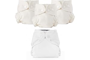 Esembly Cloth Nappy Bundle Set, 3 Organic Absorbent Inners and 1 Waterproof Recycled Nappy Cover, Reusable Washable Nappies with Poppers, Size 1 (7-17lbs), Sea Salt