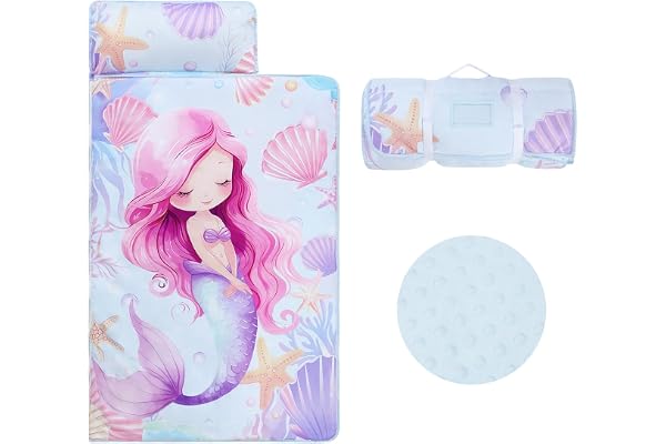 Tapis de Sieste pour Enfants avec Oreiller et Couverture Amovibles Sac de Couchage 2 en 1 Très Épais pour Garçons et Filles, Couverture de Sieste pour Crèche, Voyage et Camping