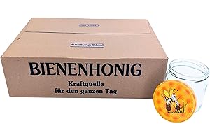 BIENEN SCHMIDT 60 x Twist Off Honey Jar Screw Glass 500 g Beekeeper Honey Round Glass Glasses for Honey Lid Bee Honeycomb