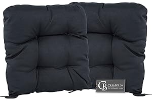 CB CASABELLA Pack of 4 Luxury Chunky Thick Chair Cushions Seat Pads for Kitchen Garden Dining Room Chair Cushion Seat Cushion with Tie on 4 Stitch Grey Seat-cushions Chairpads (Pack of 2, Black)