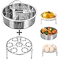 Smooce Pressure Cooker Pot Set Steam Basket with Egg Steamer Rack, Divider, Fits Instant Pot 5,6,8 qt Pressure Cooker, Stainless Steel, Set of 3, Energy Class A + (0.5)