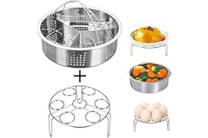 SMOOCE Accesorios para Freidoras, Instant Pot Accessories - Cesta de vapor con estante para cocinar huevos al vapor, separador, se adapta a olla a presion instantánea de 5, 6, 8 cuartos de galón, 3 piezas