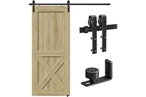 6FT/182cm Sliding Barn Door Kit, CCJH Sliding Doors Hardware Closet Rail J Shape Roller Set for Single Wooden Door, Upgrade