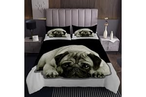 TBRAND Coperta trapuntata stampata per bambini Ragazzi Ragazze Carino Pug Dog Trapuntato Copriletto Copriletto Coperta 3D Tema Animale Set Microfibra Nero Bianco Pet Puppy Trapuntato Camera Decor Biancheria