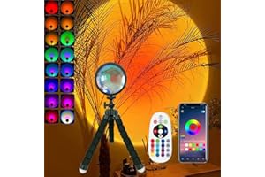 BLARIE Sunset Lamp Pro 16 Colores RGB Aplicación y Mando Control Remoto Rotación 360º Trípode Flexible Lampara LED RGB Puesta de Sol Rainbow Lamp Luz Ambiente Dormitorio Luces Atardecer (Trípode Ajustable)