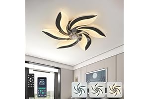 YUNLONG 68cm Ventilador de Techo con Luz y Mando a Distancia Lámpara de Techo Flor Regulable 3000-6000k Motor DC Silencioso Reversible 6 Velocidades Led Lamparas Ventilador para Salón Dormitorio,Negro
