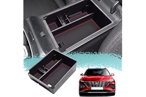 ZCLINKO Compatible avec Hyundai Tucson NX4 2021 2022 (Automatique) Voiture Boîte de rangement,Accoudoir Plateau Console Centrale pour Accessoires avec Tapis Antidérapan (Rouge)