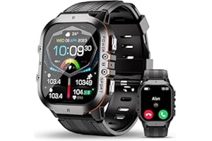 OUKITEL Military Smart Watch for Men (Answer/Make Calls), 1.96" AMOLED Fitness Watch with 120+ Sports/Heart Rate/SpO2/Blood Pressure/Sleep/Step Monitor, 5ATM Waterproof Smartwatch for Android iOS