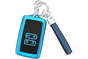Koaudb Car Key Cover Case for Renault Key Fob with Keychian Lanyard Compatible with Renault Clio Megane Koleos Kadjar Talisman Captur Espace Dacia Duster 4 Buttons Smart Car Key Card Case (CL-Rnl-E)