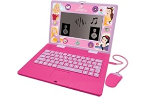LEXIBOOK, Disney Princess, Bilingual and Educational Laptop SPANISH/ENGLISH, Toy for Children, 170 Activities to Learn, Play Games and Music, Large Screen, Pink, JC599DPi2