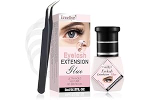 EVEELLYN Colla Extension Ciglia Professionali Asciugatura Rapida 3-4 sec colla per extension ciglia 6-8 Settimane di Ritenzione colla ciglia extension Nero a Lunga Durata 5ML