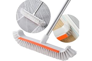 Quanerba Cepillo de Limpieza de Suelos, con escobilla de Goma de Mango Largo e Interior de cerdas duras, Cepillo para Fregar en el Piso con 130cm Mango Largo Ajustable para Baño, Bañera, Azulejos