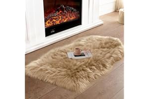 JXLOULAN Faux Lammfell Schaffell Teppich Hellbraun 40x60 cm, Weicher Flauschiger Teppich Wohnzimmer Deko, Longhair Fell Lammfellimitat Carpet für Stühle Sofa Schlafzimmer Kinderzimmer