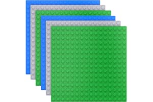 TINGLAND 6 große Paneele kompatibel mit Duplo, Grundplatte Duplo, 25,5 x 25,5 cm, DUPLO Platte für kreatives Vorschulspielzeug. (Grün Blau Grau)