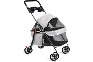 DIOWEWEA 2in1 Hundewagen, Hundebuggy mit 1 Getränkehaltern, Hundebox Transporttasche Faltbar klappbar mit Feststellbremse, Bollerwagen für Hunde, 48 cm * 68 cm * 95cm (Grau)