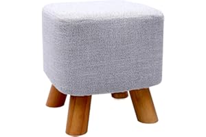 UUSSHOP Wooden Support Upholstered Footstool Ottoman Pouffe Padded Chair Stool with Removable Linen Cover 4 Beech Legs (Grey)