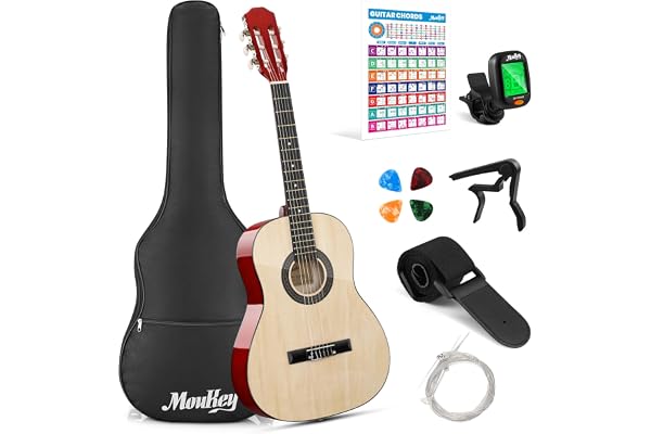 Moukey Basswood 36 Inch mini Classical Practice Guitar,Natural Light