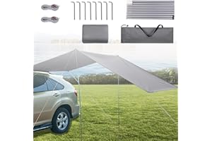 KAMANAN Tente arrière de Voiture avec moustiquaire,Tente Pare-Soleil pour Voiture Convient à Tous Les ModèLes de SUV,Tente de Hayon de Voiture Auvent De Voiture De Tente Arrière (Gris, 440 * 200cm)