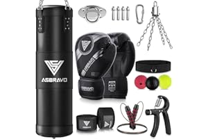 ASBRAVO Boxsack Set für Erwachsene, 120cm schwere Boxsack mit 12oz Handschuhen, 5m Handverpackungen für MMA Karate Kickboxing Boxen Home Gym Training - Ungefüllt