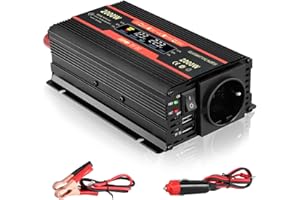 VEHOUKLI Spannungswandler 12V 230V,Wechselrichter 2000W,Mit Alligatorclip Zigarettenanzünder Stecker,1 Ac Steckdose & 2 USB Port,Power Inverter Für Auto
