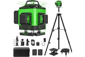 YUYANTI Laser Level Self Leveling 4 x 360°, 4D 16 Lines Green Professional Laser Level with 2 Batteries, Adjustable Brightness Pulse Mode, Swivel Base Remote Control Wall Bracket (with Tripod Base)