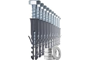 1STec 10 x M10 x 50 mm Strong Galvanised Satellite Anchor Nylon Mungo Wall Plug + Heavy Duty Coach Screw with 13mm HEX Bolt Head for Fixing Aerial Mast Sky Dishes TV Mount Brackets Shelving Racking