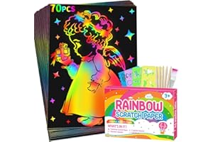 PIEKIDSFUN Scratch Art for Kids, 60Pcs Rainbow Scratch Paper Arts and Crafts for 3-12 Year Old Girls Boys Birthday Party Favors Gifts