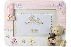 Button Corner WBM-GFT06 Cute Teddy Bear Photo Frame for 1st Birthday - Pink, Transparent, 200 g