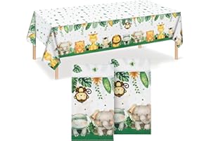 Roontin Jungle Safari Party Table Covers - Jungle Theme Birthday Party Decoration 2 Pack 108cm×180cm Jungle Safari Animal Table Cloth for Kids Birthday Party Baby Shower
