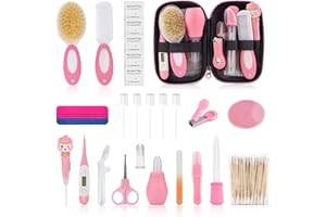 NODSE Baby-Gesundheits- und Fellpflege-Set, Baby-Essentials für Neugeborene, tragbares Baby-Sicherheitspflege-Set für Jungen und Mädchen-rosa 31 in 1