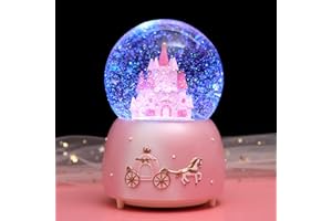 XINCHIA Caja de música con bola de cristal de bola de nieve, caja musical giratoria con luces coloridas, castillo, melodía, arte musical, soñador y exquisito adorno de escritorio para cumpleaños, Navidad,