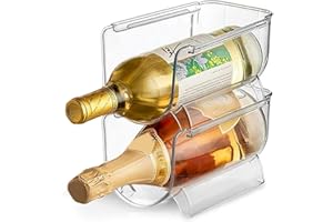 LIFEGILI Range Bouteille,porte bouteille frigo,casier à Bouteilles empilable en Plastique,Boîte de rangement pour réfrigérateur,range bouteille vin pour plan de travail de cuisine, armoire, bureau (Lot de 2)