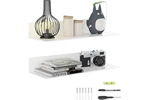 ‎SEZANRPT Sezanrpt 2er-Set weiße Acryl-Sich hin- und herbewegende Regale 43cm, Wand hängende Badezimmer-Regale, Wand-Aufbewahrungsregal für Küche, Wohnzimmer, Schlafzimmer, Badezimmer, Einzelhandel, Supermarkt
