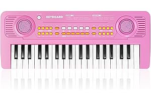 QIQUBOX 37 Tasten Kinder Klavier Keyboard mit Mikrofon - Tragbare Spielzeug Kinderklavier Geschenke Weihnachten Geburtstag für Kinder ab 3 4 5 6 7 Jahren Jungen Mädchen Anfänger, Rosa