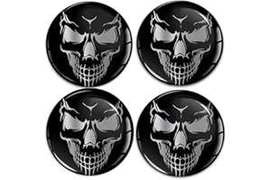 SkinoEu® 4 x 70 mm Pegatinas 3D Gel Silicona Auto Stickers Llanta Tapacubos, Tapacubos Radnabdeckel Rad-Sticker plata Skull Auto Tuning A 9270