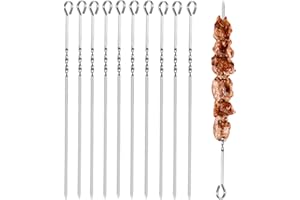 HCSSZ Kebab Skewers, 10PCS Stainless Steel BBQ Grilling Skewers Flat Reusable Metal Skewer Sticks 14.7inch for Barbecue, Camping Cooking, Shish Kabob, Party Essentials