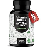Vitamin D3 K2 hochdosiert – 365 Tabletten mit 20000 IE – 99,7+% All-Trans K2-MK7 - Vitamin D - produziert in Deutschland XXL 