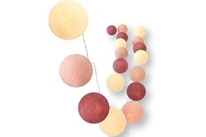 CREATIVECOTTON Łańcuch świetlny LED "Ogród różany" z ręcznie wykonanymi kulami z bawełny, idealny jako dekoracja świetlna w sypialni, z timerem i ściemniaczem