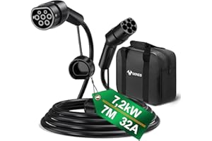 GONEO Tipo 2 Cavo di Ricarica 7,2kW 7M 32A Cavo di Ricarica auto Elettrica Tipo 2 1 Fase Modalità 3 Per E Auto EV/PHEV Tipo 2 su Tipo 2/CSS2 EV Cavo di Ricarica con Custodia per il Trasporto