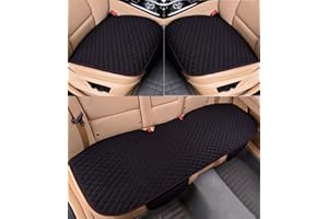 IXITON Confortevole lino anteriore e posteriore sedile auto copre cuscini auto interni Driver Seat Pad Mat(3pcs/set cuscino sedile completo, nero)