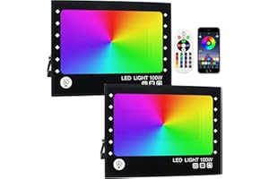 OUSIDE Reflektor LED RGB, 2 sztuki 100W oświetlenie zewnętrzne, Bluetooth, reflektor LED, IP66, wodoszczelne oświetlenie LED na balkon, do ogrodu, nastrojowe oświetlenie