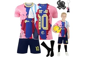 Heartsking Kids Football kit,#7#10 Commemorative Edition Soccer Jerseys Football Kits for Kids Boys Girls,Training Shirts Shorts Socks Guard Plate Keychain, Gifts for Children