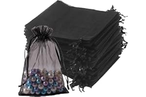 dogmoon Premium Sheer Organza Bags, 50Pcs 15x20cm Black Organza Gift Bags, Wedding Favour Bags with Drawstring, Medium Mesh Jewelry Pouches for Wedding Party Festival Game(Black)