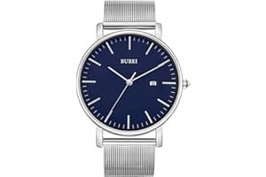BUREI Orologio da uomo elegante, minimalista, analogico, al quarzo, resistente all'acqua