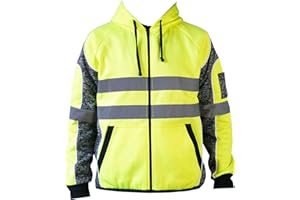 Bitco BTC50 Chaleco reflectante de seguridad con capucha Chaleco de seguridad Abrigo de trabajo Ropa de trabajo Chaqueta reflectante con capucha amarilla Chaqueta exterior Ciclismo al aire libre